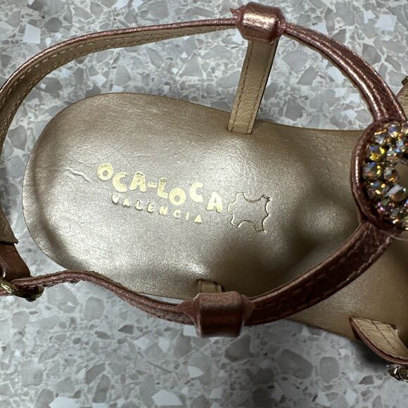 Oca-Loca Valencia Sandals Metallic Rose Pink Leather Rhinestone‎ EU 38 US 8 NWOT - Picture 7 of 11